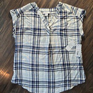 LIZ CLAIBORNE 100% Rayon White & Blue Plaid Blouse NWT/SIZE S